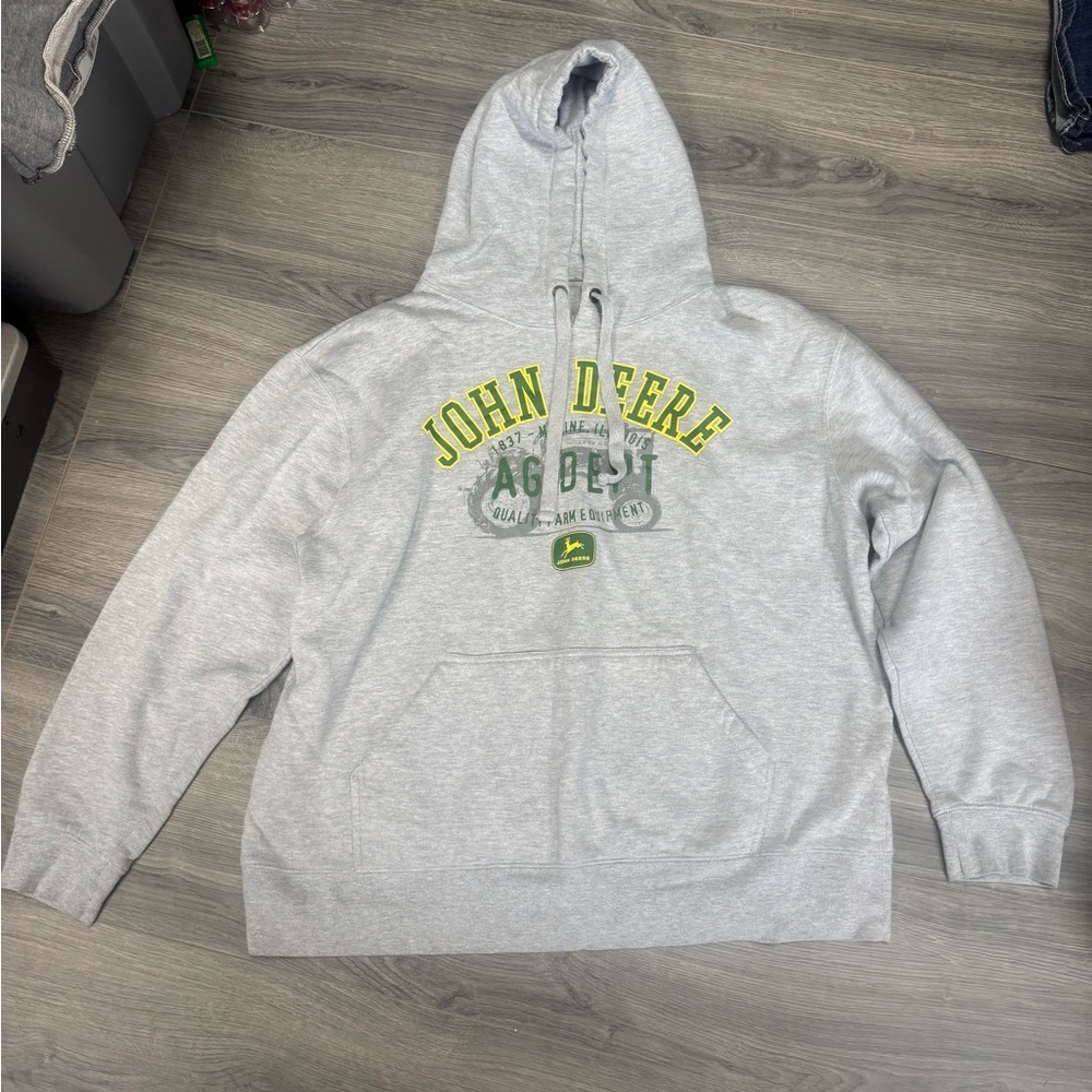 John Deere Light Gray Hoodie with Yellow-Green Print